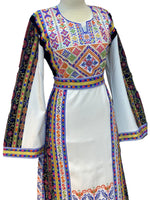 Load image into Gallery viewer, White Thoub Blue Embroidered Palestinian Fellahi Thobe

