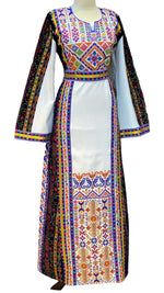Load image into Gallery viewer, White Thoub Blue Embroidered Palestinian Fellahi Thobe
