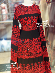 Fully Embroidery Jordanian Palestinian Red  Dress stone all over