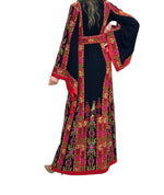 Load image into Gallery viewer, Black/Red Traditional Stoned Embroidered Palestinian Fellahi Thobe
