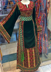 Green Velvet Embroidered Palestinian Fellahi Thobe