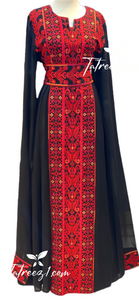 Black & Red Modest Embroidered Long Dress
