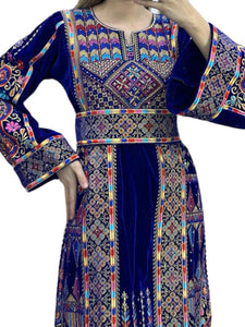 Blue Silk Velvet Beautiful Embroidery Thoub