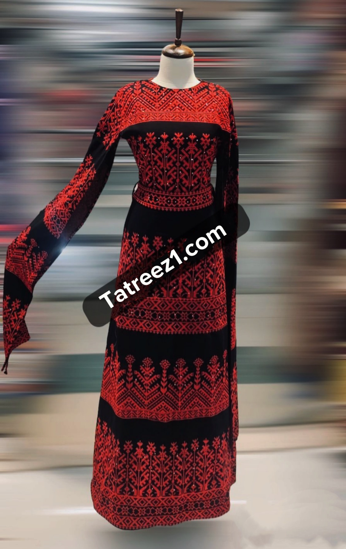 Fully Embroidery Jordanian Palestinian Red  Dress stone all over