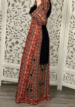 Load image into Gallery viewer, Black Multicolored Gorgeous Palstainen Embroidery Traditional Long Thoub
