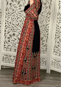 Black Multicolored Gorgeous Palstainen Embroidery Traditional Long Thoub