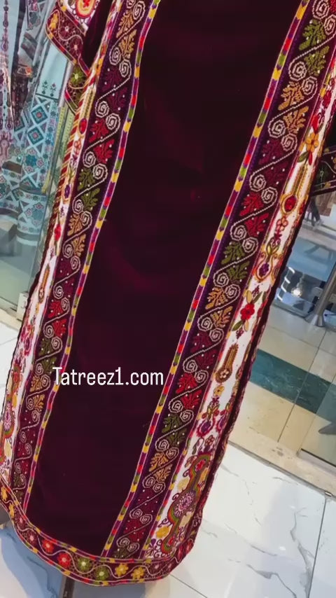 Malacca Thoub Silk Velvet Maroon Embroidery Thoub