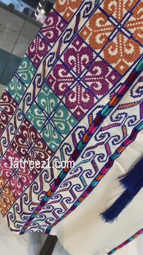 Simply Elegant Etameen Beautiful Traditional Off-white Color  Matching Kashmir Belt