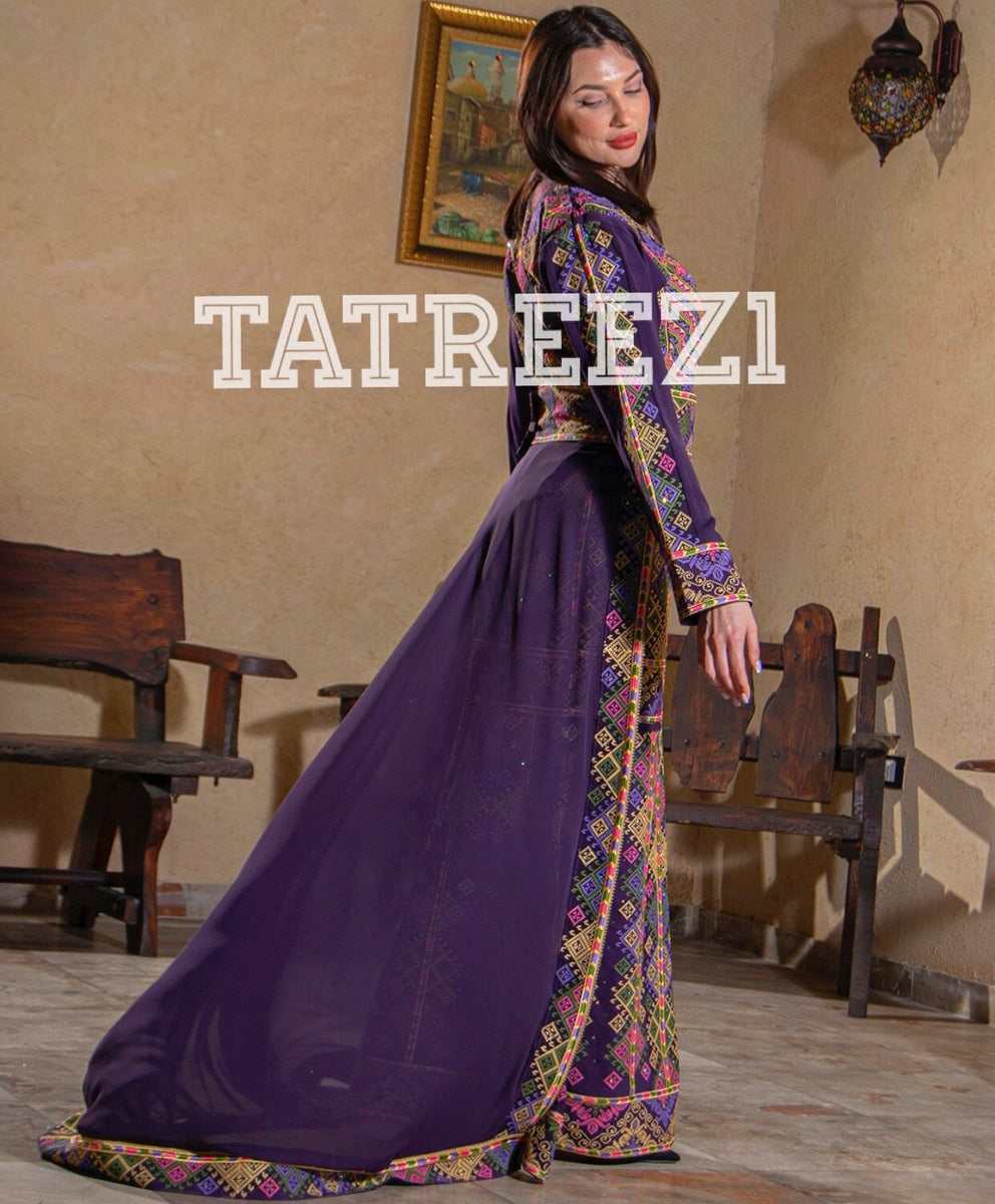 Purple Embroidery Mermaid Dress/Thobe Removable Skirt – Tatreez1