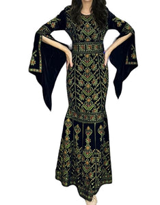 Luxury Mermaid Green Embroidery Velvet Thoub