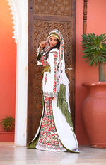 Load image into Gallery viewer, White Stunning Thoub with Floral Green Embroidery and Overskirt.
