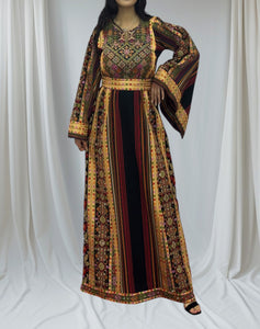 Majdalway Black & Multicolor Embroidered Palestinian Fellahi Thobe