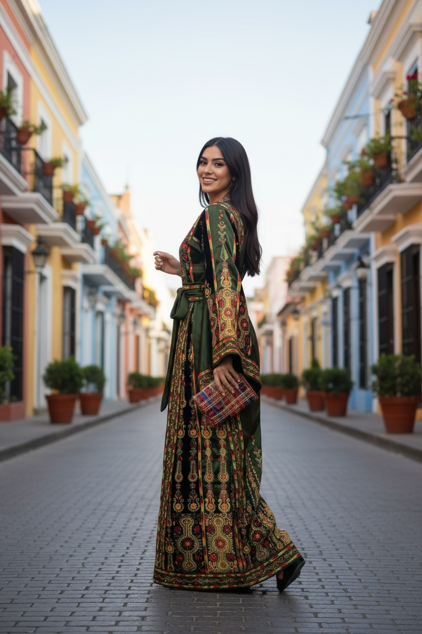 Luxurious Satin Thoub in Emerald Green