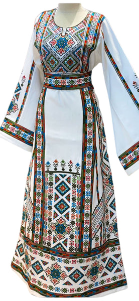 High Quality White Stylish Embroidered Palestinian Thobe Tatreez1 High Quality White Stylish Embroidered Palestinian Thobe Tatreez1