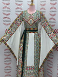 White Traditional Palestinian Thobe – Green Elegance Embroidery