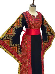 Black/Red Palstainen Embroidery Traditional Long Thoub