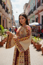 Load image into Gallery viewer, Baharej Thoub Luxury Embellishments Beige Shade Embroidered Palestinian Thobe
