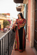 Load image into Gallery viewer, Black Velvet embellished with intricate Qasab (metallic) embroidery.
