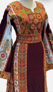 Maroon Malacca Stone Embroidery Thoub