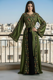 Green Floral Embroidery Silk Fashion Dress