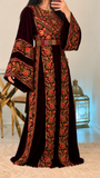 Wine/Deep Maroon Silk Velvet Embroidery Thoub
