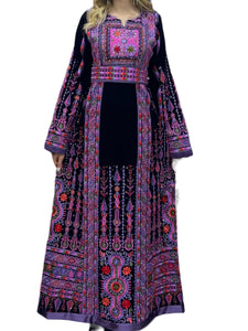 Purple & Black Traditional  Thoub Embroidery With  Reversible Belt