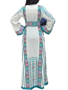 Turquoise Malacca with Kashmir Stone Embroidery Thobe with Matching Belt