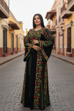 Green Covered in elegant floral Embroidered Palestinian Thobe