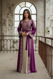 Purple Tatreez Elegant Embroidered Palestinian Beige Dress