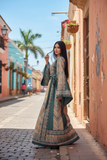Beige thoub Blue Embroidered Palestinian Fellahi Thobe With Belt