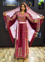 Load image into Gallery viewer, Magenta Malacca silk Velvet Material Stone Embroidery Thoub With Matching Headpiece and reversible belt
