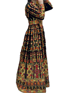 Multicolor Kafton Black With Orange Embroidered Palestinian Fellahi Thobe