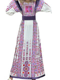 White & Purple Embroidered Palestinian Thobe With Reversible Belt