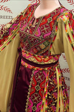 Load image into Gallery viewer, Luxury Traditional Palestinian Embroidered Dress Palestinian Thobe with Wide Sleeves and Belt
