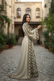 Green Embroidered Palestinian Fellahi Thobe With Matching Headpiece & overskirt