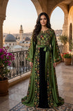 Green Floral Embroidery Silk Fashion Dress