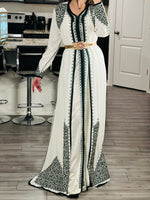 Load image into Gallery viewer, Elegant Selection: Light beige, 2-piece Moroccan Embroidery Stone Caftan
