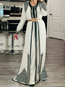 Elegant Selection: Light beige, 2-piece Moroccan Embroidery Stone Caftan