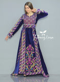 Blue Velvet Thoub With Removable Skirt
