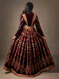Malacca Thoub Silk Velvet Maroon Embroidery Thoub & Overskirt