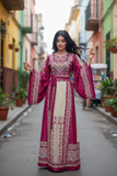 Pink thoub Embroidered Palestinian Fellahi Thobe With Belt