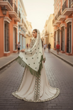 Green Embroidered Palestinian Fellahi Thobe With Matching Headpiece & overskirt