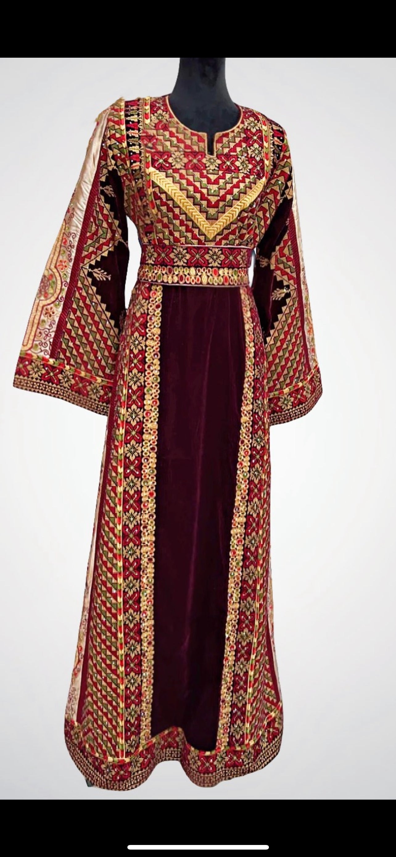 Silk Velvet Maroon Stone Embroidery Thoub