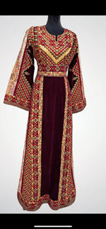 Load image into Gallery viewer, Silk Velvet Maroon Stone Embroidery Thoub
