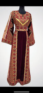 Silk Velvet Maroon Stone Embroidery Thoub