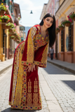 Velvet embellished with intricate Qasab (metallic) embroidery.