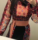 Malacca Black Silk Velvet Stone Multicolor Embroidery Thobe