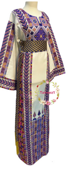 Load image into Gallery viewer, Etameen Traditional Purple Embroidered Palestinian Fellahi Thobe
