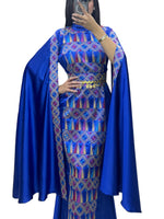 Load image into Gallery viewer, Blue Dress Sleeve Drop Tatreez Elegant Beautiful Embroidery
