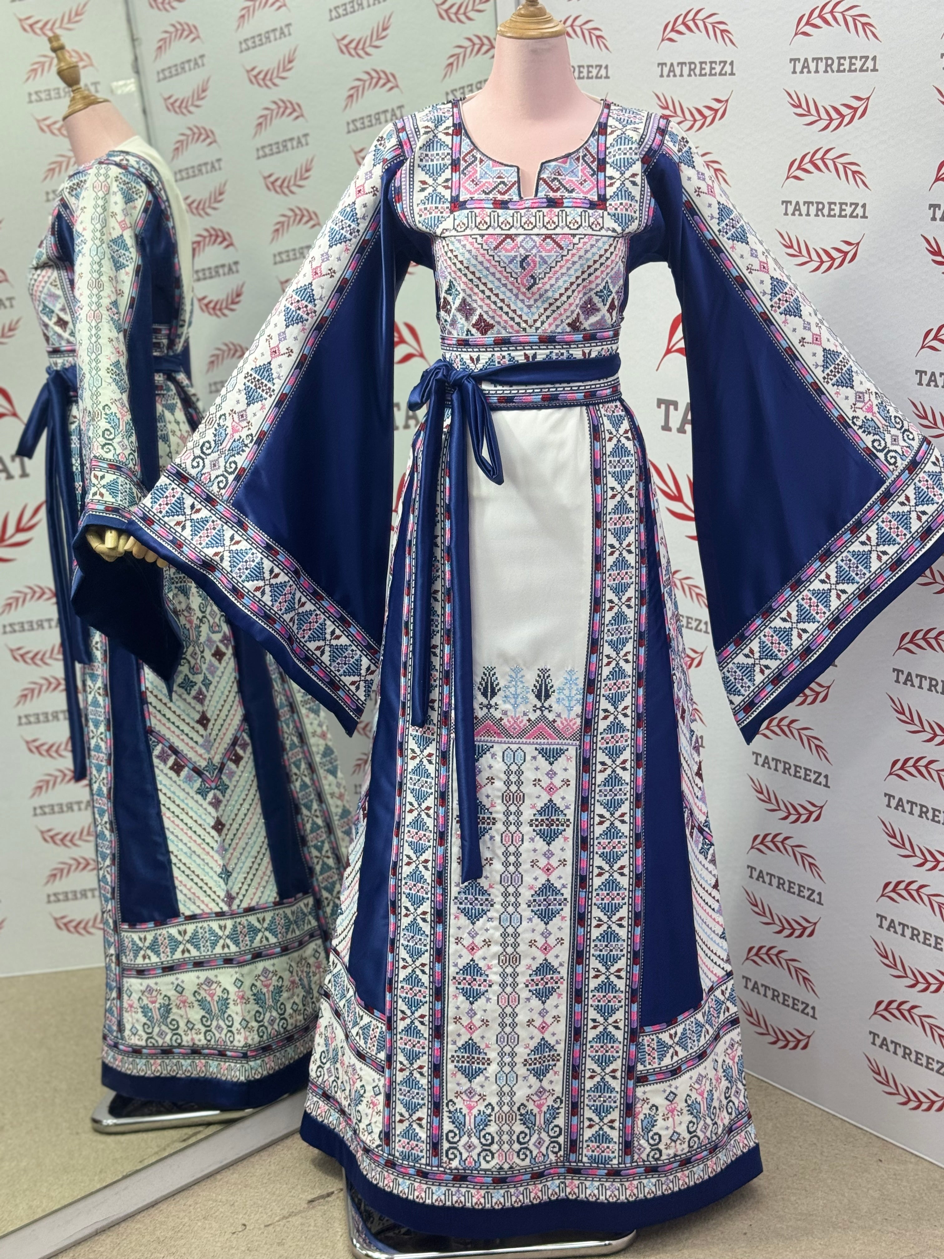 Dark Blue Embroidery Traditional Palestinian Thobe Machine Made